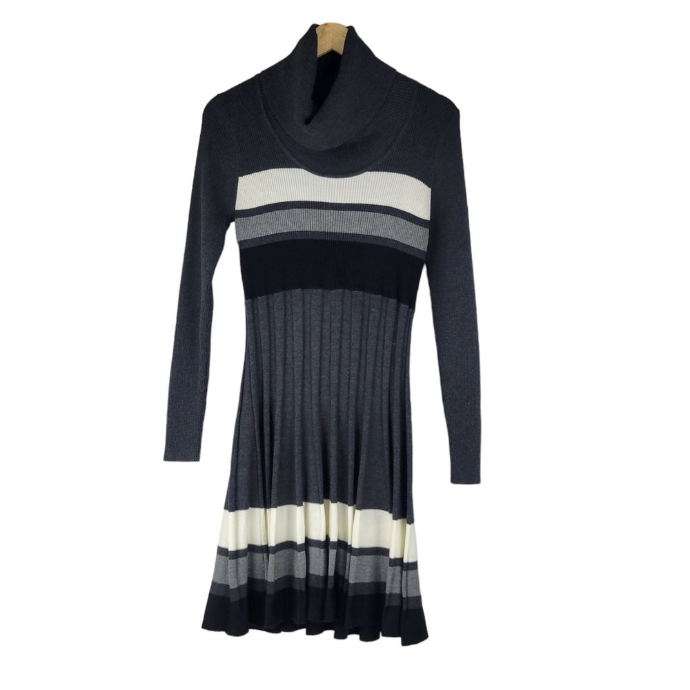 Calvin Klein Womens Gray Long Sleeve Accordion Pleat Dress Cowl Neck size Large